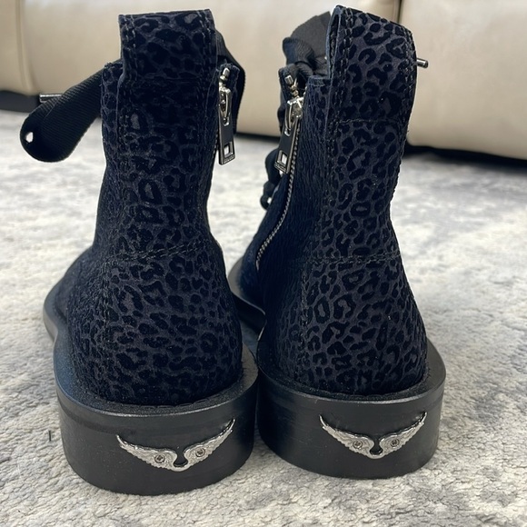 NIB Zadig & Voltaire Laureen Leopard Suede Lace Up Ankle Boots Ink Black Sz 36 - Picture 10 of 15